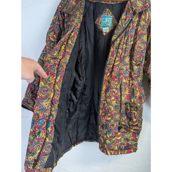 Vtg 90s Maximalist Puffer Coat Colorful Paisley Bold Statement Zip Womens Small - Picture 9 of 13